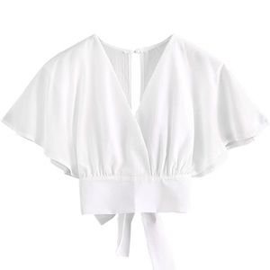 Never Work crop tie flutter top